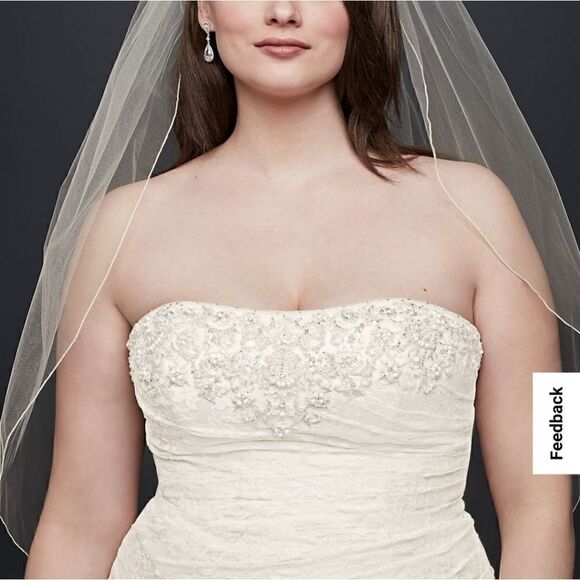 Davids Bridal Ivory Lace Strapless Plus Size Wedding Dress and Matching Veil - Picture 4 of 5